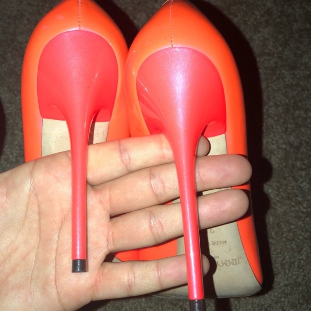❌SOLD❌🎉HP🎉JIMMY CHOO NEON ORANGE FLAME PUMPS - Picture 4 of 8